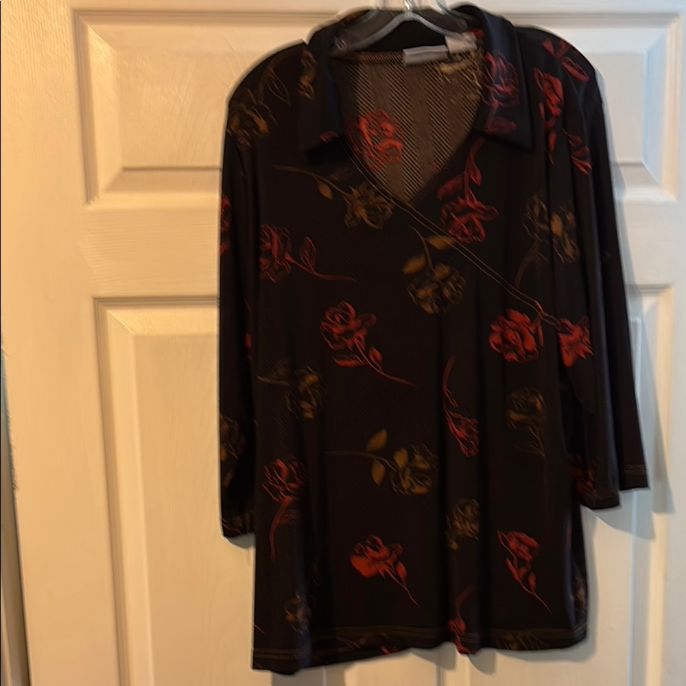 Kathy Ireland Plus Black and Red Patterned Top